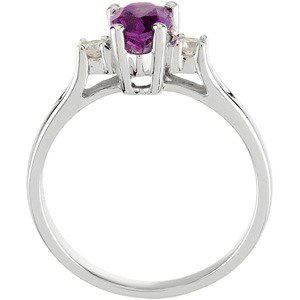 14K Gold Pear Natural Amethyst & Natural Diamond Accented Ring - view 2