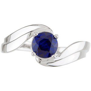 14K Gold Round Natural Blue Sapphire Solitaire Bypass Ring - view 2