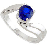 14K Gold Round Natural Blue Sapphire Solitaire Bypass Ring - view 5