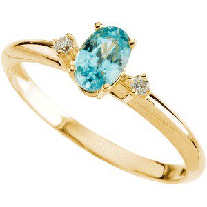 14K Gold Oval Natural Blue Zircon & Natural Diamond Accented Ring - view 5
