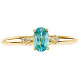 14K Gold Oval Natural Blue Zircon & Natural Diamond Accented Ring - view 3