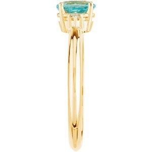14K Gold Oval Natural Blue Zircon & Natural Diamond Accented Ring - view 4