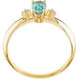 14K Gold Oval Natural Blue Zircon & Natural Diamond Accented Ring - view 2