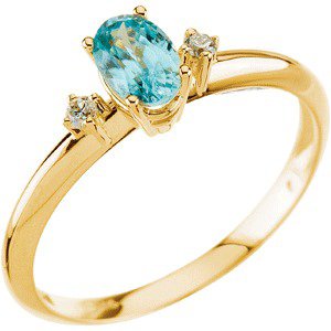 14K Gold Oval Natural Blue Zircon & Natural Diamond Accented Ring