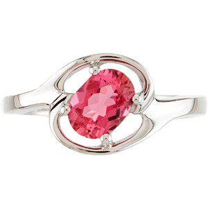 14K Gold Oval Natural Pink Tourmaline Solitaire Ring - view 2