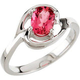 14K Gold Oval Natural Pink Tourmaline Solitaire Ring - view 4