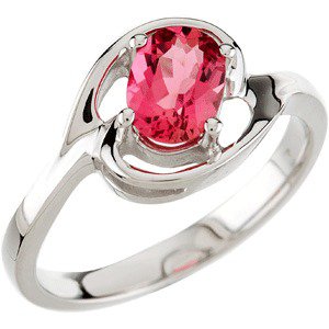 14K Gold Oval Natural Pink Tourmaline Solitaire Ring - view 4