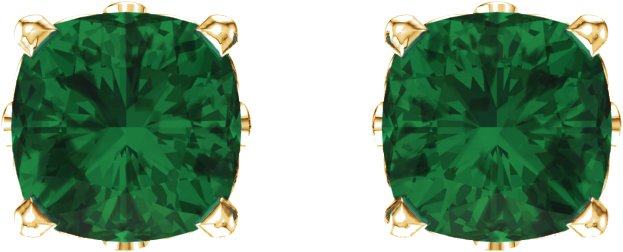 14K Gold Lab-Grown Emerald Cushion 4-Prong Scroll Setting Stud Earrings - Yellow Gold - view 2