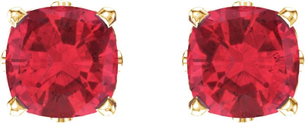 14K Gold Lab-Grown Ruby Cushion 4-Prong Scroll Setting Stud Earrings - Yellow Gold - view 2