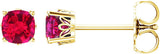14K Gold Lab-Grown Ruby Cushion 4-Prong Scroll Setting Stud Earrings - Yellow Gold