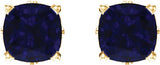 14K Gold Lab-Grown Blue Sapphire Cushion 4-Prong Scroll Setting Stud Earrings - Yellow Gold - view 2