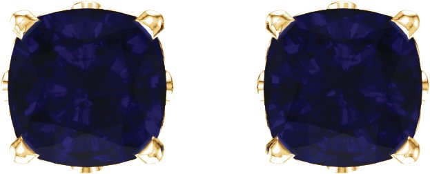 14K Gold Lab-Grown Blue Sapphire Cushion 4-Prong Scroll Setting Stud Earrings - Yellow Gold - view 2