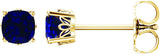 14K Gold Lab-Grown Blue Sapphire Cushion 4-Prong Scroll Setting Stud Earrings - Yellow Gold