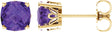 14K Gold Natural Amethyst Cushion 4-Prong Scroll Setting Stud Earrings - Yellow Gold