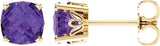 14K Gold Natural Amethyst Cushion 4-Prong Scroll Setting Stud Earrings - Yellow Gold