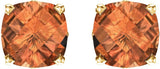 14K Gold Natural Citrine Cushion 4-Prong Scroll Setting Stud Earrings - Yellow Gold - view 2