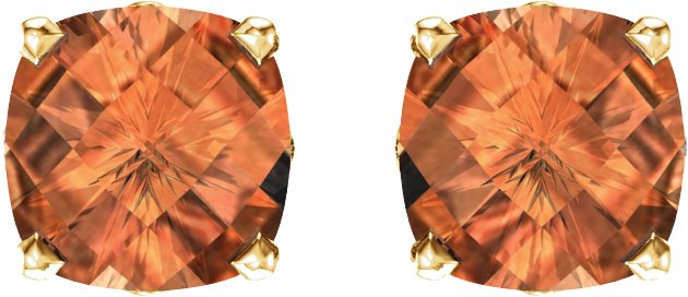14K Gold Natural Citrine Cushion 4-Prong Scroll Setting Stud Earrings - Yellow Gold - view 2