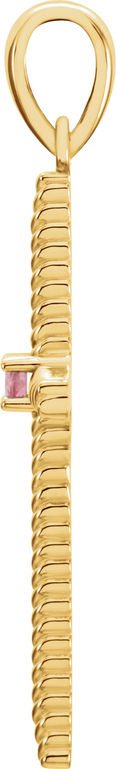 14K Gold Round Natural Pink Tourmaline Rope Cross Pendant - Yellow Gold - view 4