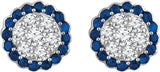 14K Gold Round Natural Blue Sapphire & Natural Diamond Halo-Style Cluster Earrings - view 2