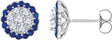 14K Gold Round Natural Blue Sapphire & Natural Diamond Halo-Style Cluster Earrings