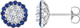 14K Gold Round Natural Blue Sapphire & Natural Diamond Halo-Style Cluster Earrings