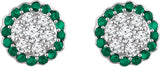 14K Gold Round Natural Emerald & Natural Diamond Halo-Style Cluster Earrings - view 2