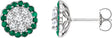14K Gold Round Natural Emerald & Natural Diamond Halo-Style Cluster Earrings