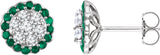 14K Gold Round Natural Emerald & Natural Diamond Halo-Style Cluster Earrings