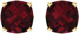 14K Gold Natural Mozambique Garnet Cushion 4-Prong Scroll Setting Stud Earrings - Yellow Gold - view 2