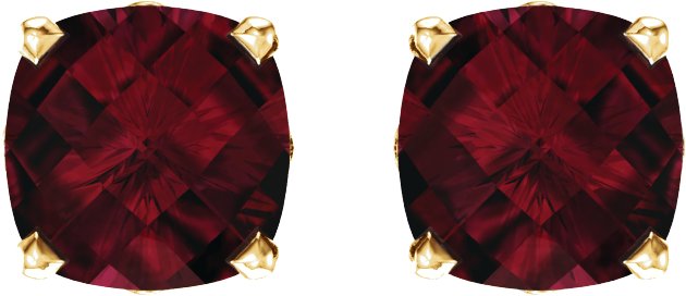 14K Gold Natural Mozambique Garnet Cushion 4-Prong Scroll Setting Stud Earrings - Yellow Gold - view 2