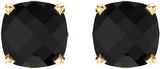 14K Gold Natural Black Onyx Cushion 4-Prong Scroll Setting Stud Earrings - Yellow Gold - view 2