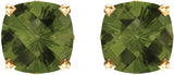 14K Gold Natural Peridot Cushion 4-Prong Scroll Setting Stud Earrings - Yellow Gold - view 2