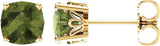 14K Gold Natural Peridot Cushion 4-Prong Scroll Setting Stud Earrings - Yellow Gold