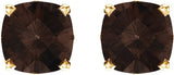 14K Gold Natural Smoky Quartz Cushion 4-Prong Scroll Setting Stud Earrings - Yellow Gold - view 2