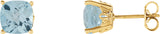 14K Gold Natural Sky Blue Topaz Cushion 4-Prong Scroll Setting Stud Earrings - Yellow Gold