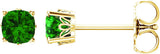 14K Gold Lab-Grown Emerald Cushion 4-Prong Scroll Setting Stud Earrings - Yellow Gold