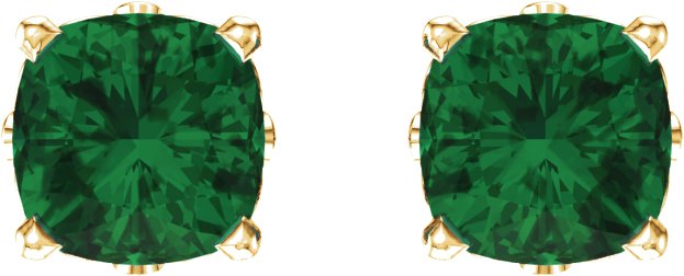 14K Gold Lab-Grown Emerald Cushion 4-Prong Scroll Setting Stud Earrings - Yellow Gold - view 2