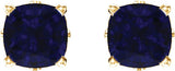 14K Gold Lab-Grown Blue Sapphire Cushion 4-Prong Scroll Setting Stud Earrings - Yellow Gold - view 2