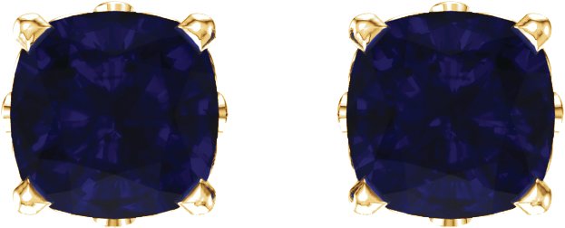 14K Gold Lab-Grown Blue Sapphire Cushion 4-Prong Scroll Setting Stud Earrings - Yellow Gold - view 2