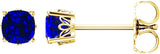 14K Gold Lab-Grown Blue Sapphire Cushion 4-Prong Scroll Setting Stud Earrings - Yellow Gold