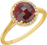 14K Gold Round Natural Mozambique Garnet & Natural Diamond Halo-Style Ring – 8mm Stones - Yellow Gold
