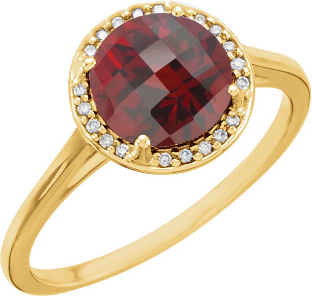 14K Gold Round Natural Mozambique Garnet & Natural Diamond Halo-Style Ring – 8mm Stones - Yellow Gold