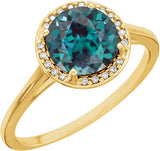 14K Gold Round Lab-Grown Alexandrite & Natural Diamond Halo-Style Ring - Yellow Gold