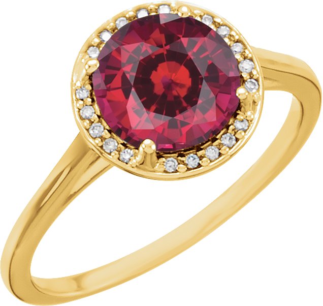 14K Gold Round Lab-Grown Ruby & Natural Diamond Halo-Style Ring - Yellow Gold
