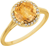 14K Gold Round Natural Citrine & Natural Diamond Halo-Style Ring – 8mm Stones - Yellow Gold