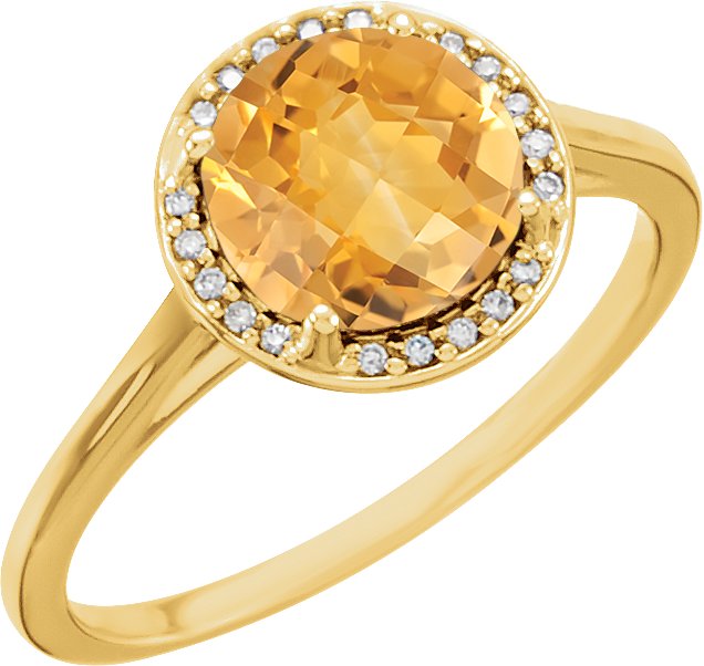 14K Gold Round Natural Citrine & Natural Diamond Halo-Style Ring – 8mm Stones - Yellow Gold