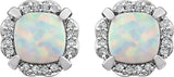 14K Gold Lab-Grown Opal & Natural Diamond Cushion 4-Prong Halo-Style Birthstone Earrings - view 2