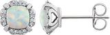 14K Gold Lab-Grown Opal & Natural Diamond Cushion 4-Prong Halo-Style Birthstone Earrings