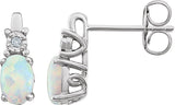 14K Gold Oval Lab-Grown White Opal & Natural Diamond Accented Birthstone Earrings