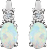 14K Gold Oval Lab-Grown White Opal & Natural Diamond Accented Birthstone Earrings - view 2